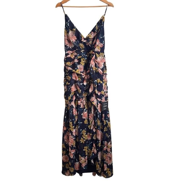 Lulus Floral Ruched Midi Dress Sz M Ruffle Romantic Feminine Boho Elegant Flowy - Picture 1 of 15